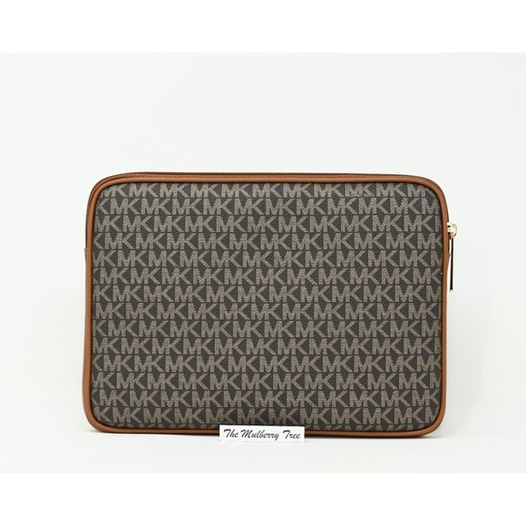 MICHAEL KORS KALI Medium Satchel w iPad Case Brwn Gold Signature Canvas NWT $678 - Picture 10 of 16